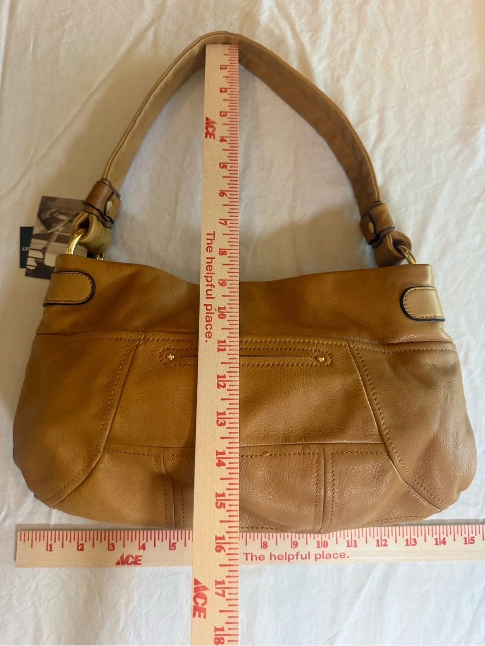 b. makowsky Cognac Leather Hobo with Gold Ring Detail